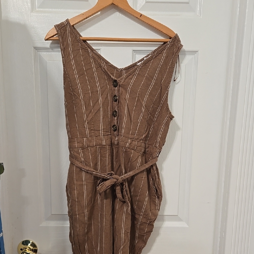Brown Striped Button-Down Jumpsuit